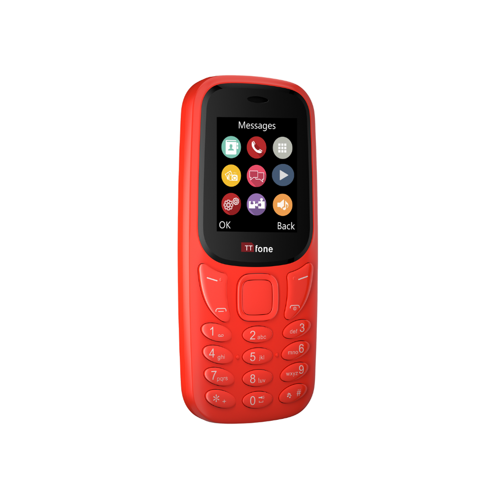 TTfone Red Dual SIM with USB Cable - High Quality & Easy to Use Mobile Phone