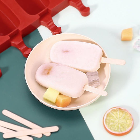 Ice Lolly Mould Silicone 8 Cavity Ice Cream Lolly with 50 Sticks - Red