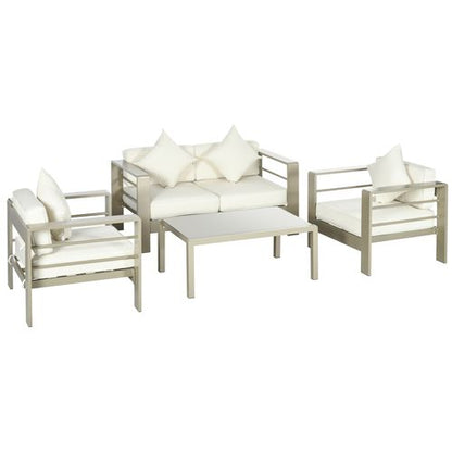 4 PCs Aluminium Garden Furniture Set w/ Thick Padded Cushion
