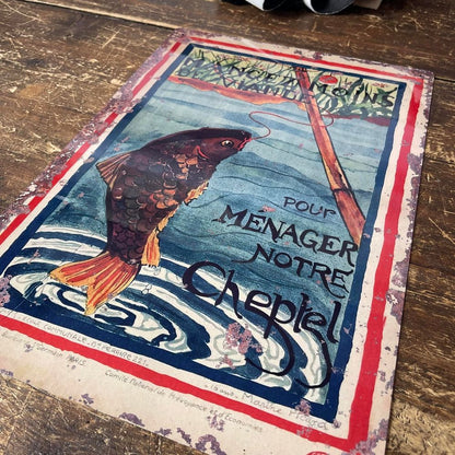 Vintage Metal Sign - Old Fishing Scene - Reproduction Retro Poster - UK Made - 40x28cm - Indoor/Outdoor Use