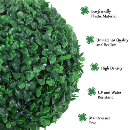 Outsunny PE Set of 2 Artificial Boxwood Three Balls Topiary Plant
