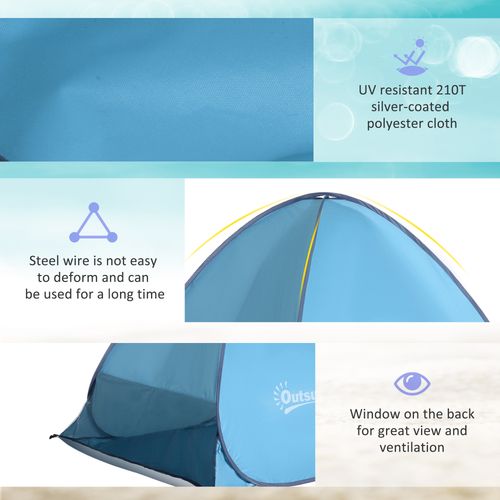 Outsunny Pop up Beach Tent, UV 30+ Sun Shelter with Carry Bag, 2x1.5m for 2-3 Person, Blue