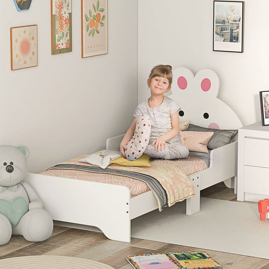 ZONEKIZ Toddler Bed, Kids Bedroom Furniture, Rabbit Design - White