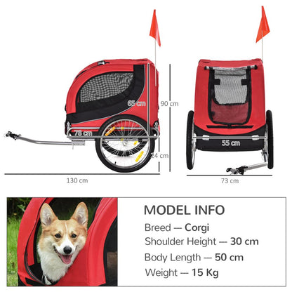 PawHut Steel Dog Bike Trailer Pet Cart Carrier for Bicycle Kit Water Resistant Travel