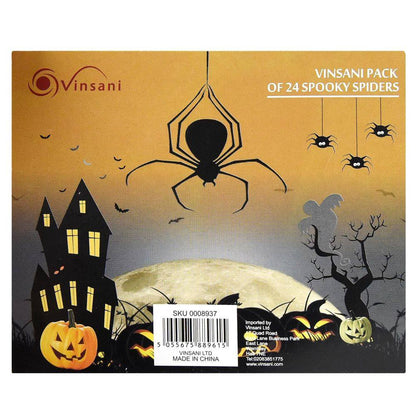 PACK OF 2 Pack of 24 Spooky Black Plastic Spiders 5cm Halloween Party Novelty Decorations