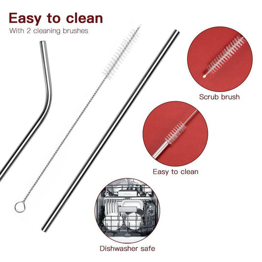 Reusable 8pc Stainless Steel Straws with 2 Cleaning Brushes