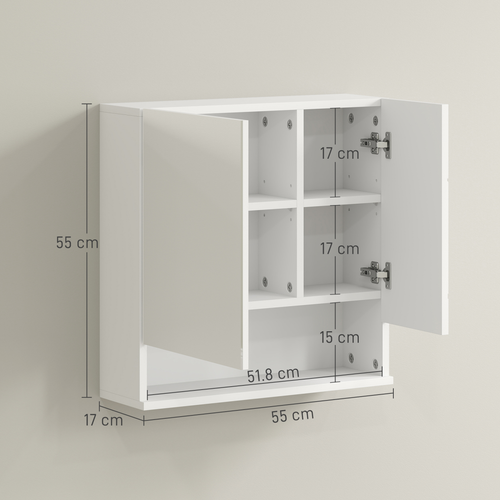 kleankin Wall Mounted Bathroom Storage Cupboard W/ Mirror and Shelf, White