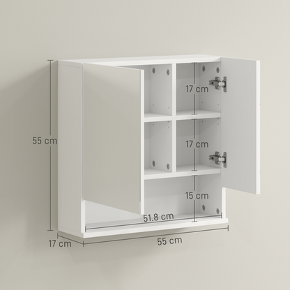kleankin Wall Mounted Bathroom Storage Cupboard W/ Mirror and Shelf, White