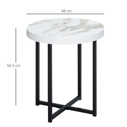 Premium Quality Marble-Top Round End Table with Metal Legs - White