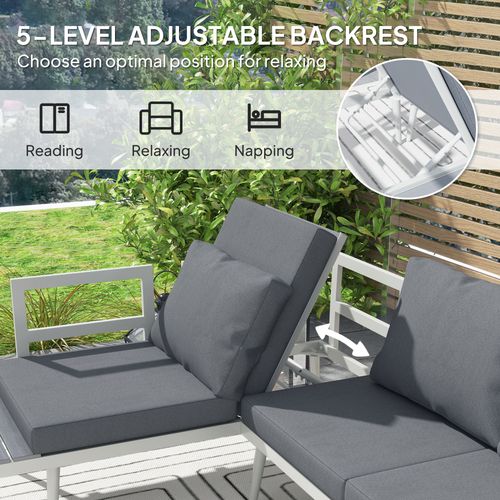 Outsunny 3 Piece Garden Furniture Set with 5-Level Adjustable Lounger, Grey