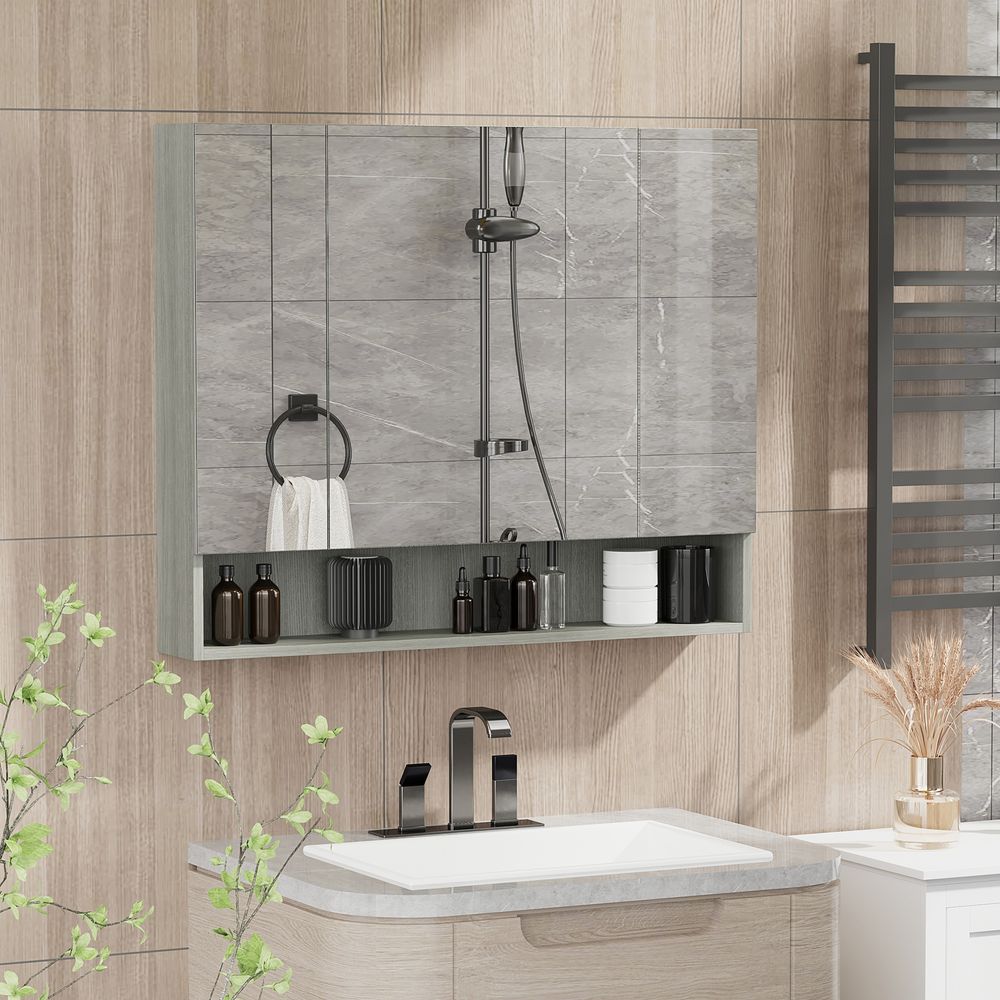 High-End Grey Bathroom Mirror Cabinet, Wall Mounted with 3 Doors and Cupboards - Order Today!