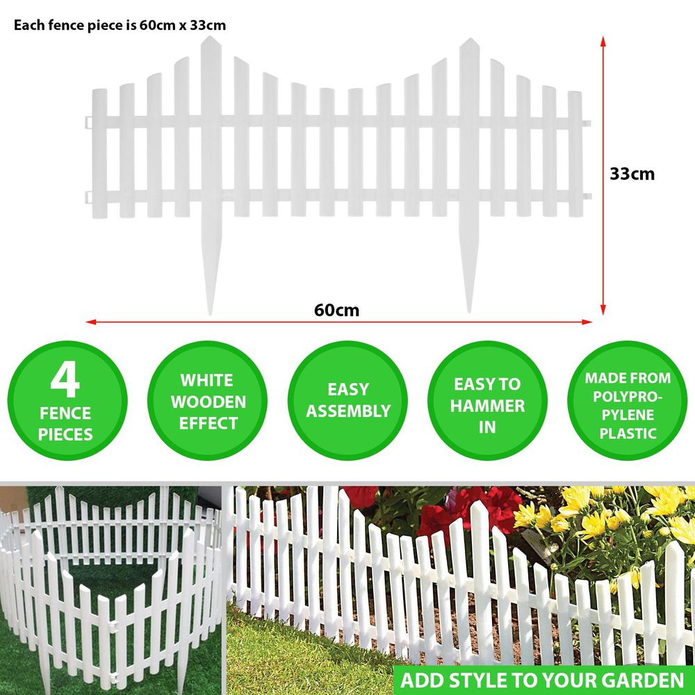 ASAB White Fence Garden Edging AS-07798 - Easy Install, Durable Plastic Panels - Ideal for Gardens, Yards, and More!