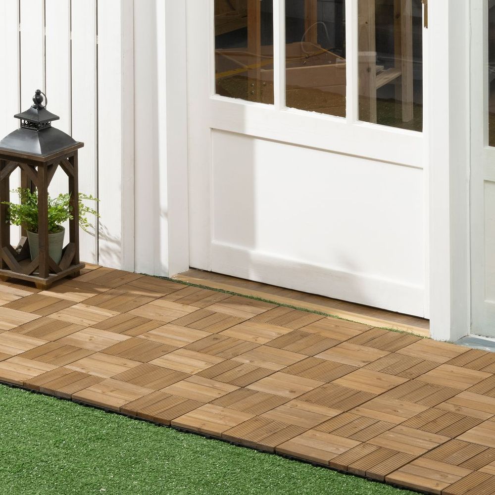 27-Piece Brown Interlocking Decking Tiles Set | Outdoor Flooring 30x30cm | Slip Resistant & Weatherproof