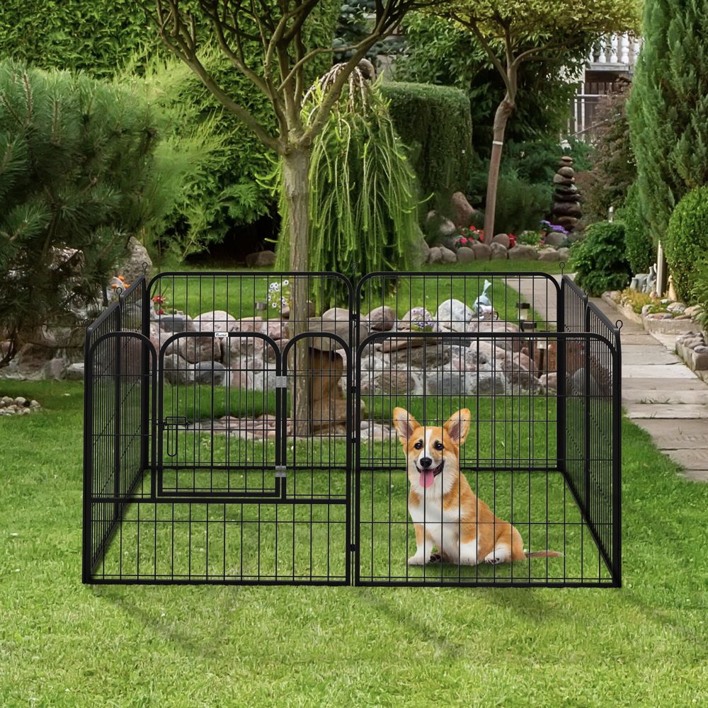 PawHut Dog Pen 8 Panels Puppy Pen Heavy Duty Pet Playpen for Indoor Outdoor for Dogs, Rabbits, Ducks 80cm High