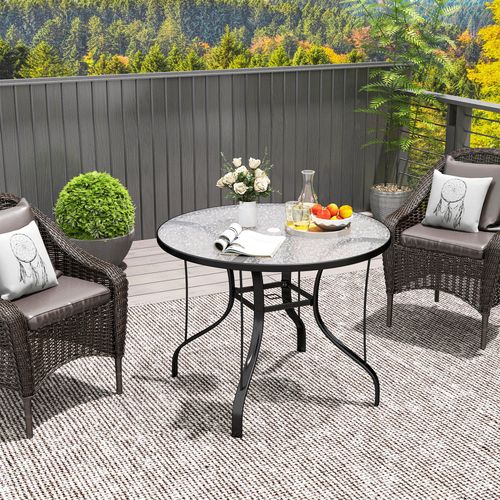 Outsunny Outdoor Dining Table with Parasol Hole, Round, 96.5 x 96.5 x 71 cm