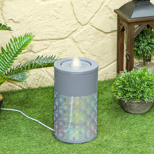 Outsunny Outdoor Waterfall Fountain Water Feature with LED, Light Grey