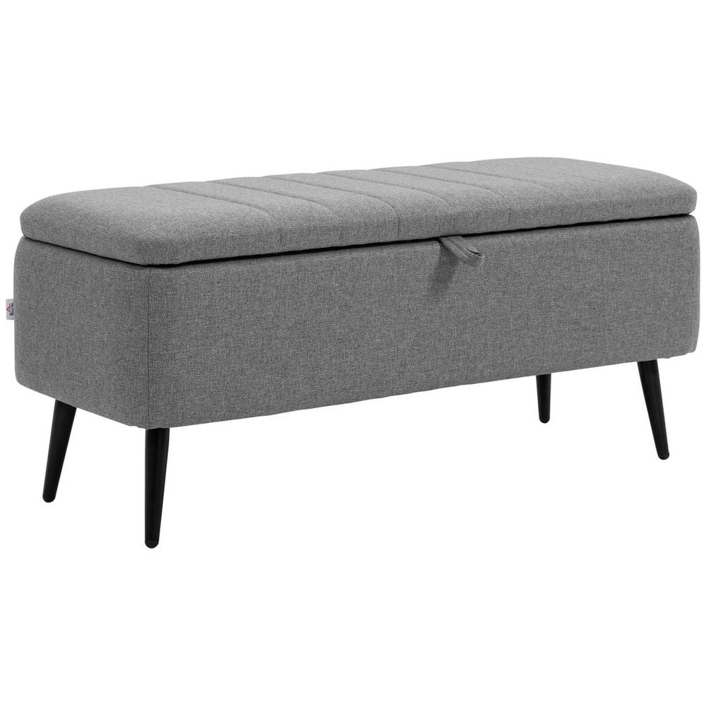 Premium Storage Ottoman, Grey Linen Fabric, Steel Legs - High-Quality & Versatile Footstool Bench