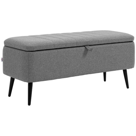 Premium Storage Ottoman, Grey Linen Fabric, Steel Legs - High-Quality & Versatile Footstool Bench
