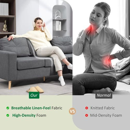 HOMCOM 3-Seater L-Shaped Linen Sofa w/ Sponge Seat Back Cushions, Dark Grey