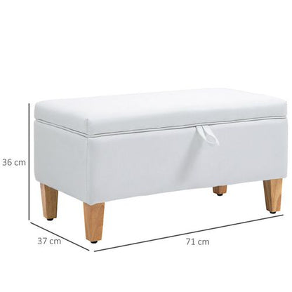 HOMCOM Linen Storage Ottoman Storage Box Footstool with Rubberwood Legs Cream