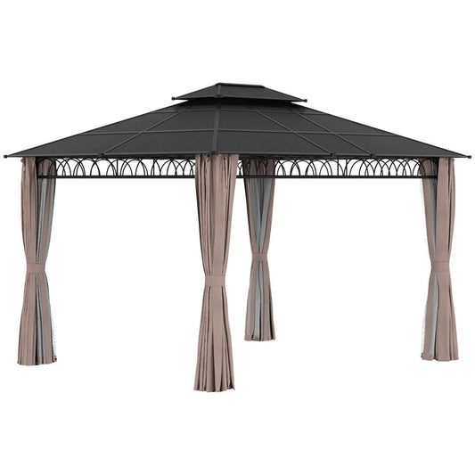 Outsunny 3.6 x 3 (m) Double Roof Gazebo with Nettings & Curtains