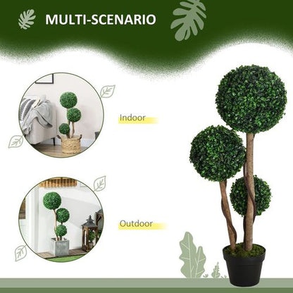 HOMCOM Artificial Plant Boxwood Ball Topiary Tree Indoor Outdoor, 90cm