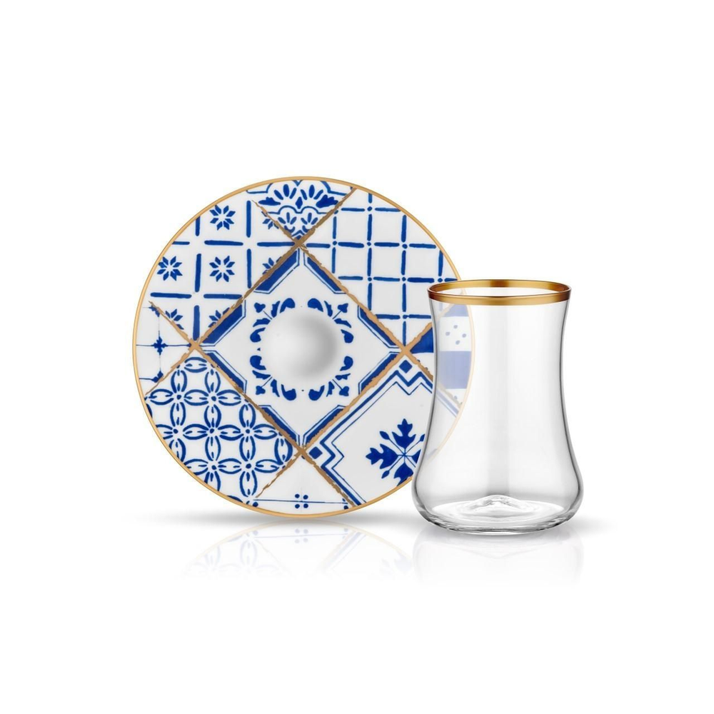 Dervish Blue Blanc Nikea Tea Glass and Saucer