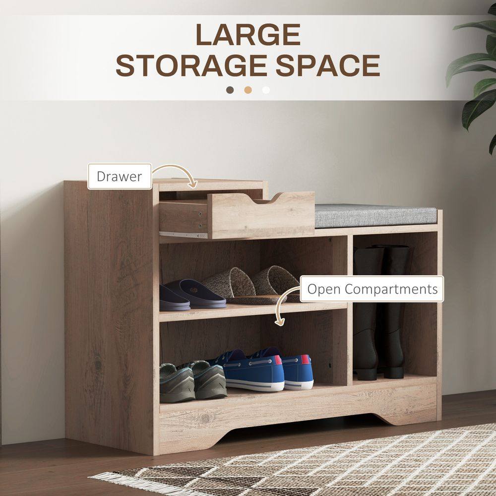 Homcom Upholstered Entryway Shoe Bench with Storage Drawer Distressed