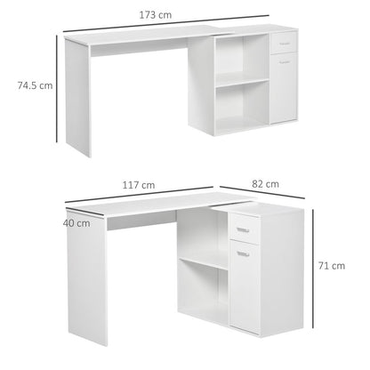 HOMCOM L-Shaped Desk, Corner Computer Desk, Adjustable Study Table with Storage Shelf, Drawer and Cabinet, Workstation for Home Office, White Wood Grain