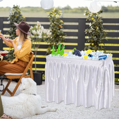 Ice Table with Drain, Folding Ice Cooler Drinks Table with Skirt, Ice Serving Buffet Bar for Party, BBQ, Camping, Garden, Folding Sink Fish/Food Cleaning Table