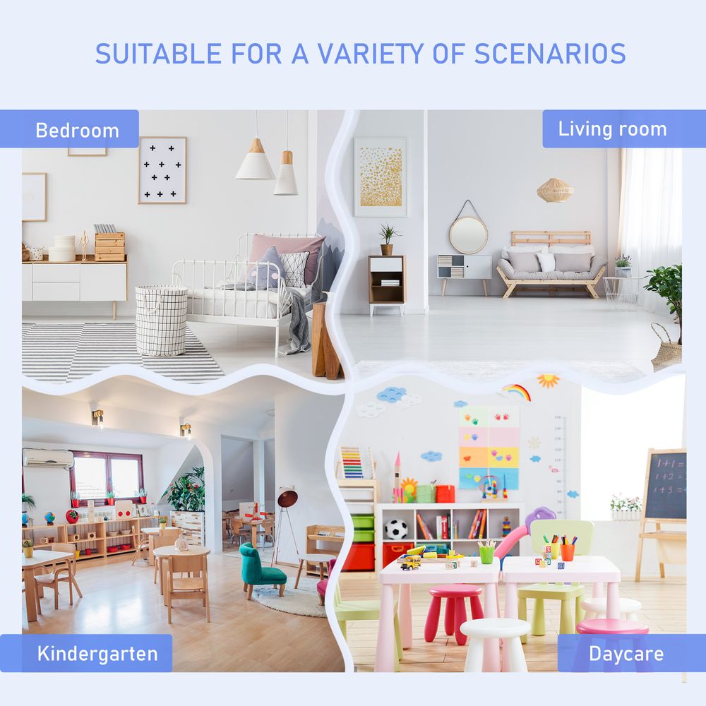 HOMCOM 4-Piece Kids Table and Chair Set with 2 Wooden Chairs, 1 Storage Bench, and Interesting Modern Design, Grey/White