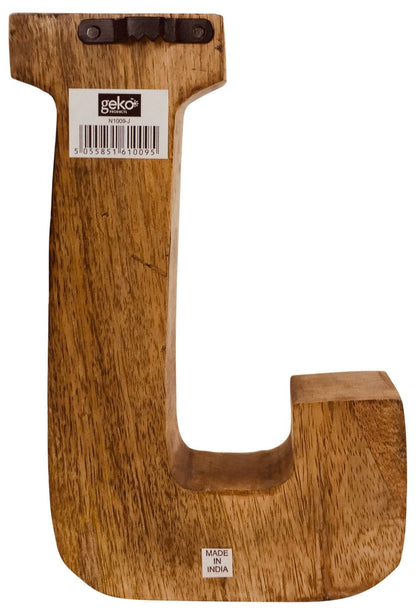 Rustic Wooden Geometric Letter J - Hand Carved, Versatile Home Decor