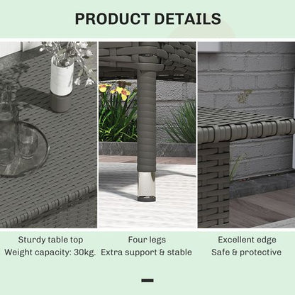 Outsunny PE Rattan Outdoor Coffee Table, Easy Match Rattan Side Table, Grey