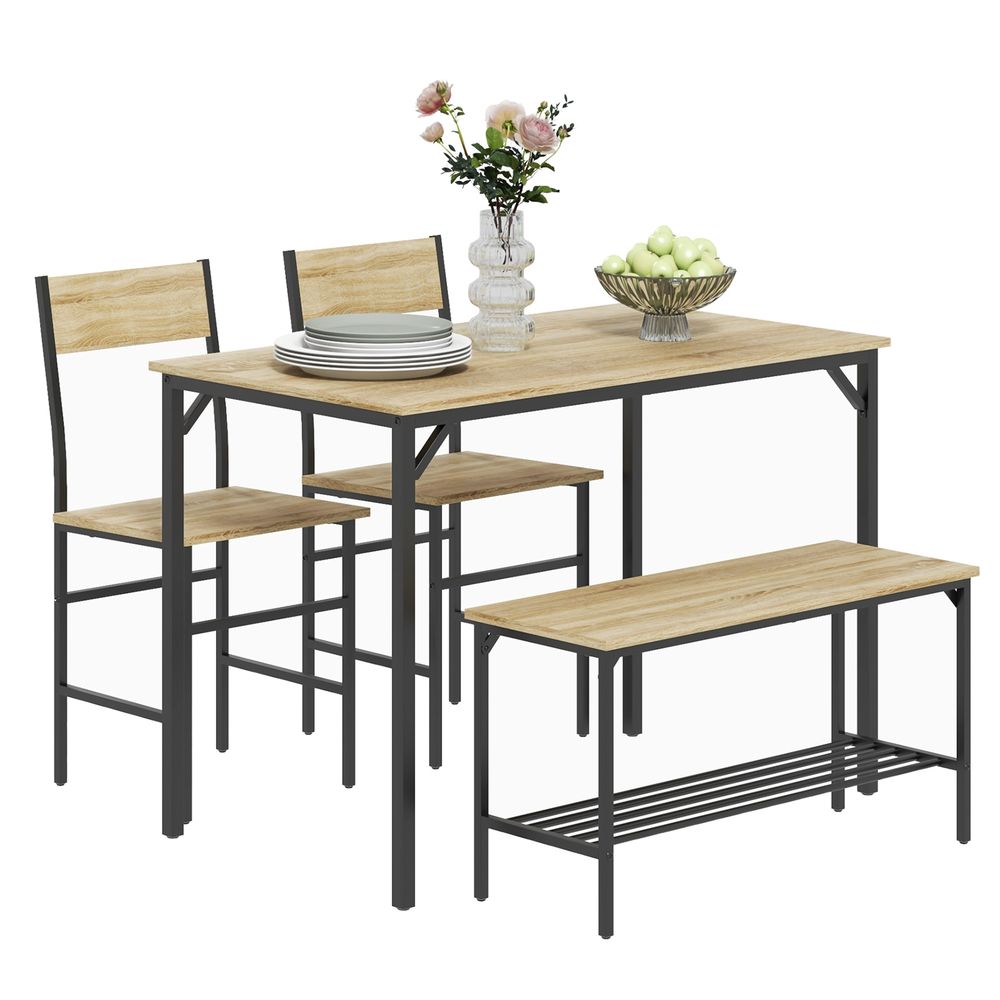 HOMCOM Dining Table and Chairs Set of 4 with 2 Chairs Bench for Kitchen Natural