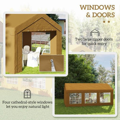 Outsunny 6m Garden Gazebo Carport Shelter w/ Removable Sidewalls, Yellow