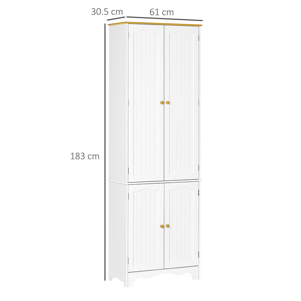 HOMCOM Freestanding 4-Door Kitchen Cupboard, Storage Cabinet Organizer with 4 Shelves,White