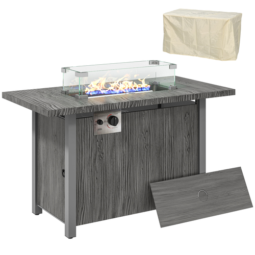 Outsunny Gas Fire Pit Table with 50,000 BTU Burner, Cover, Dark Grey
