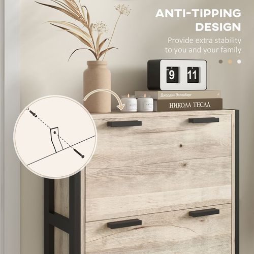 HOMCOM Entryway Shoe Cabinet with 3 Flip Drawers Adjustable Shelves Wood Handles