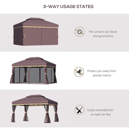Metal Frame Gazebo with Sides Aluminium Metal Canopy Nets Coffee