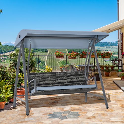 2-3 Seater Garden Rattan Swing Chair Canopy Removable Cushion Mixed Grey