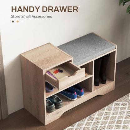 Homcom Upholstered Entryway Shoe Bench with Storage Drawer Distressed
