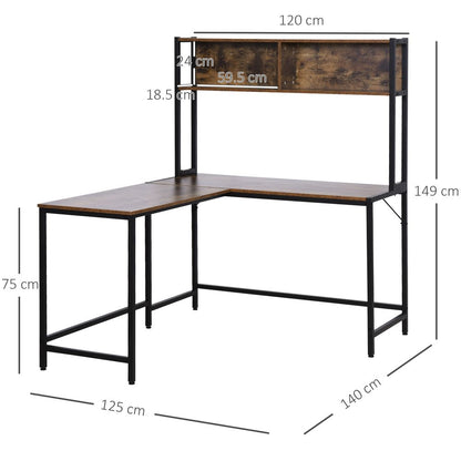 Industrial L-Shaped Desk w Shelf - Brown & Black - Best Quality