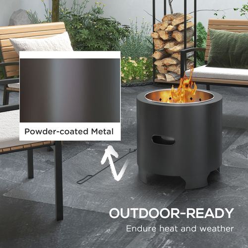 Outsunny Fire Pit, Round Metal Bonfire Stove with Poker, Black