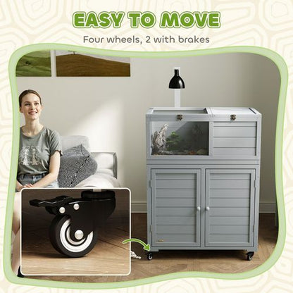 PawHut Tortoise House with Storage Cabinet, Lamp Holder, Openable Top