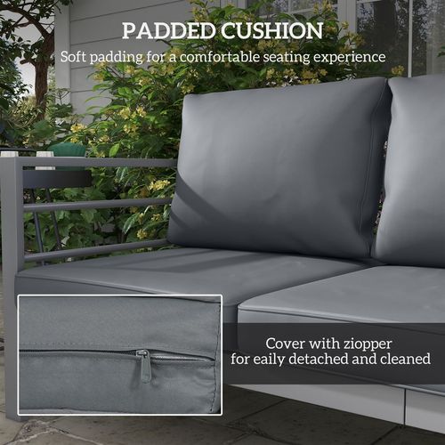 Outsunny 3-Seater Aluminium Garden Bench w/ Cushions, Backrest & Armrest, Grey