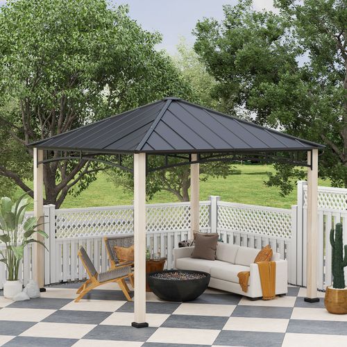 Outsunny 3 x 3(m) Hardtop Gazebo with Metal Roof and Wood Grain Frame