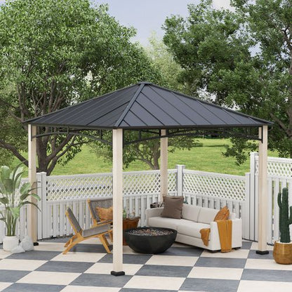 Outsunny 3 x 3(m) Hardtop Gazebo with Metal Roof and Wood Grain Frame