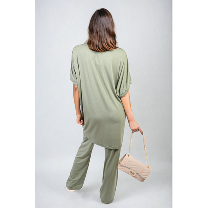 Effortless Elegance: Tiana Twist Front Plunge Neckline Top and Trouser Co-ord Set