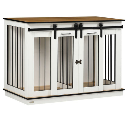 Premium Dog Crate Furniture, Double Cage for Large & Small Dogs, Stylish White Design