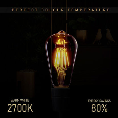 E27 LED Edison Dimmable Vintage Amber Glass Light Bulb - 2 Pack, Warm White 2700K - Professional Quality